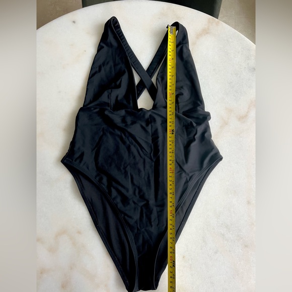 SALE! $12! H&M Black Swimsuit Deep V Plunge Cross Back High Thigh One Piece Swim - Picture 4 of 5